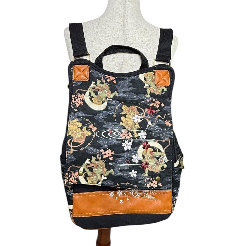Ripple Japan‎ Embroidered Canvas Backpack Japanese Dragon Asian Art Vegan Bag